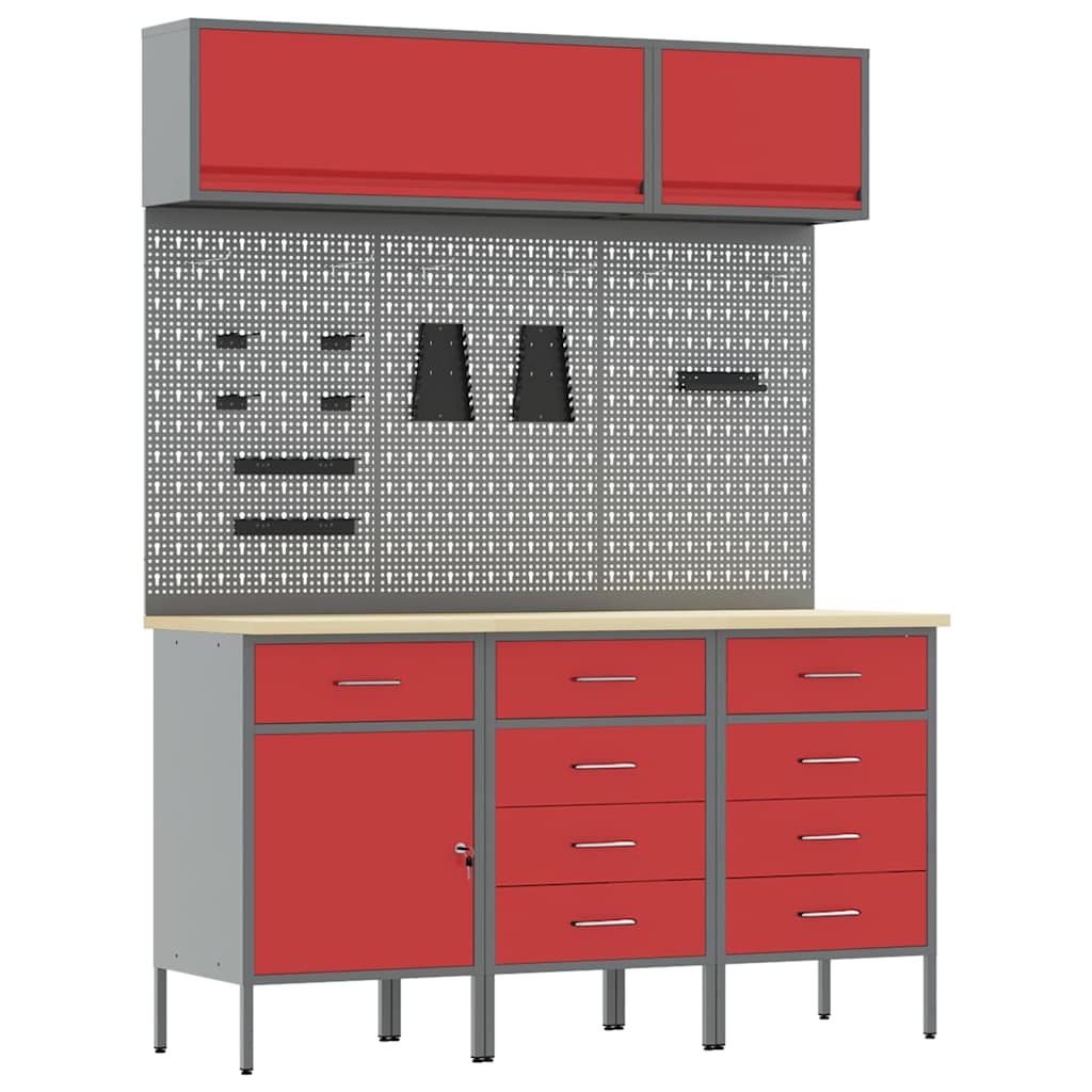 Arbeitsschrankset mit Schubladen mit Regal 8 pcs Grau