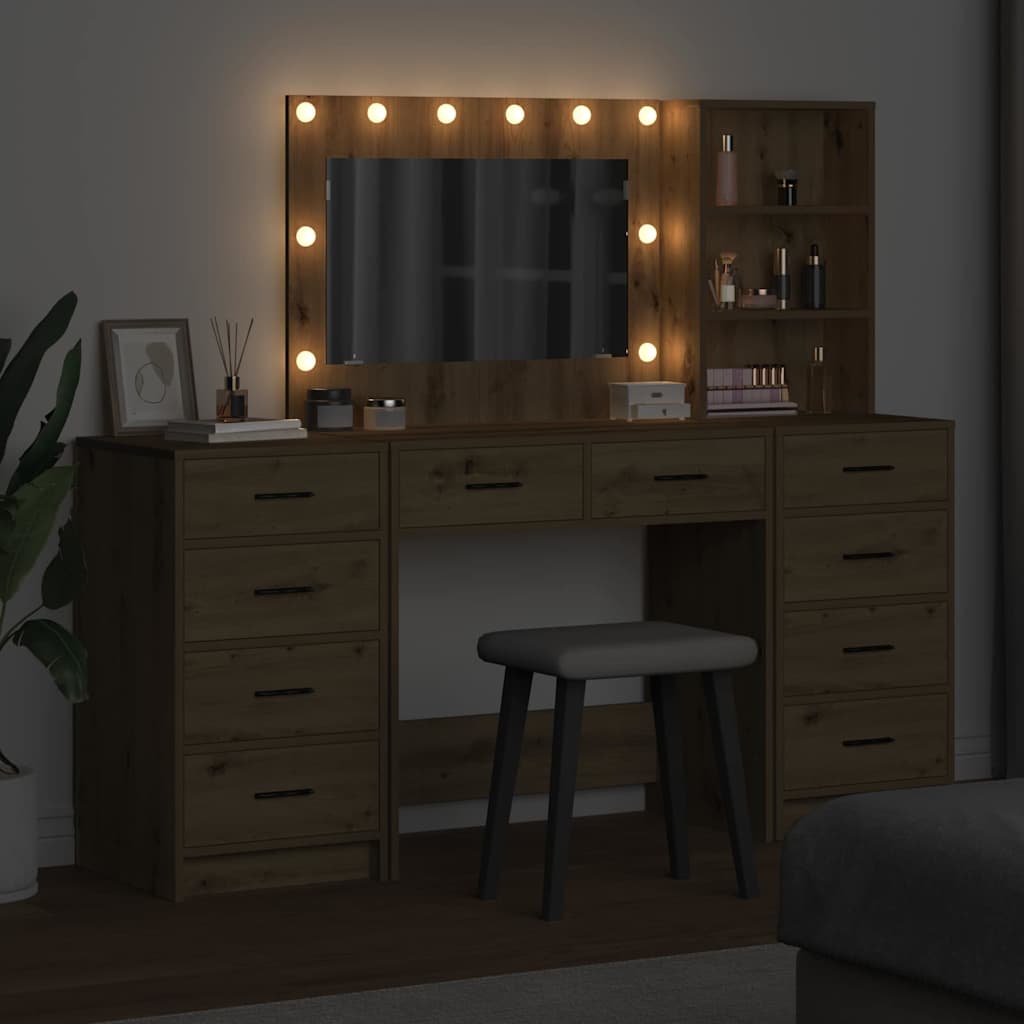 Schminktisch mit Spiegelbeleuchtung 3 pcs Weiß Holzwerkstoff