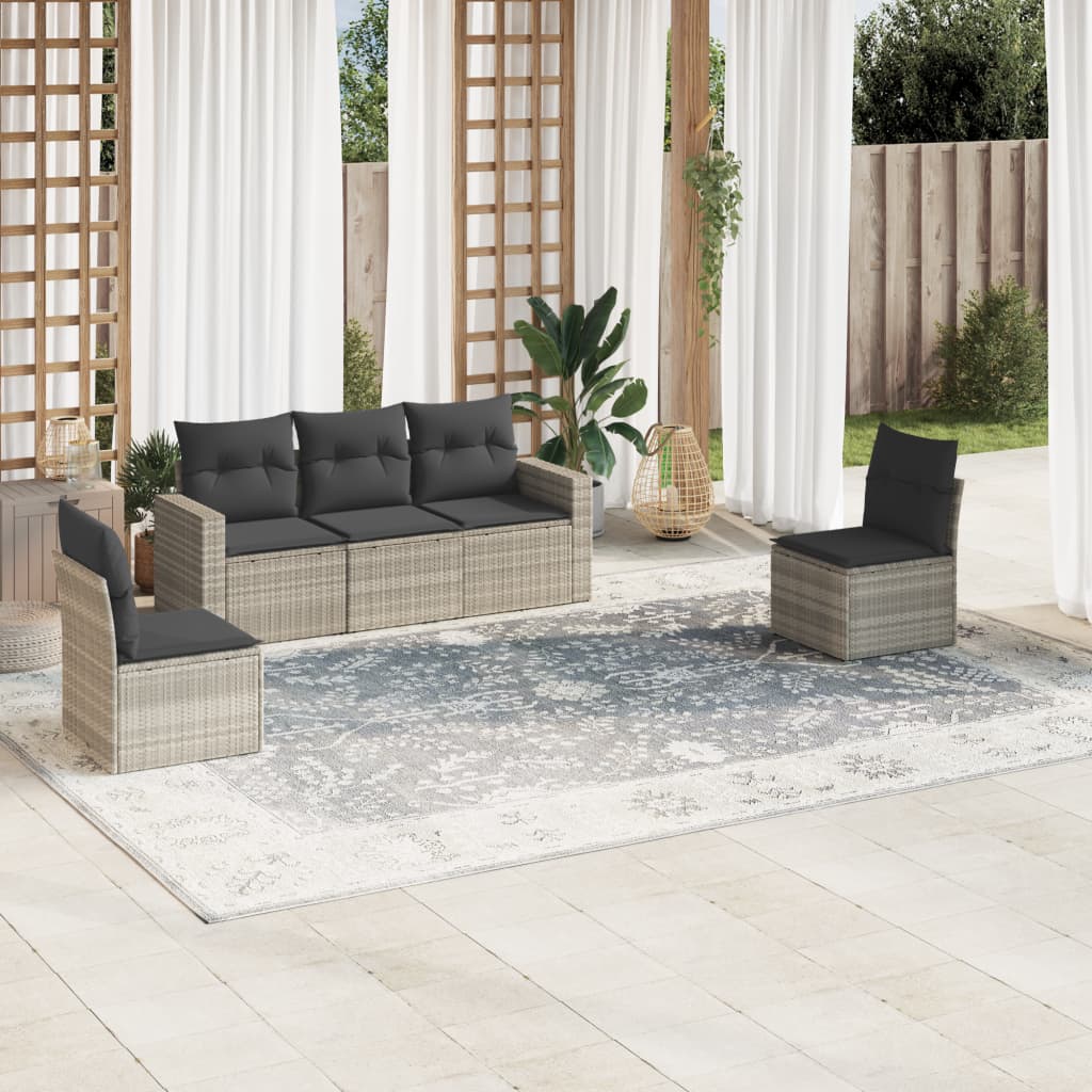 5-tlg. Garten-Sofagarnitur mit Kissen Schwarz Poly Rattan