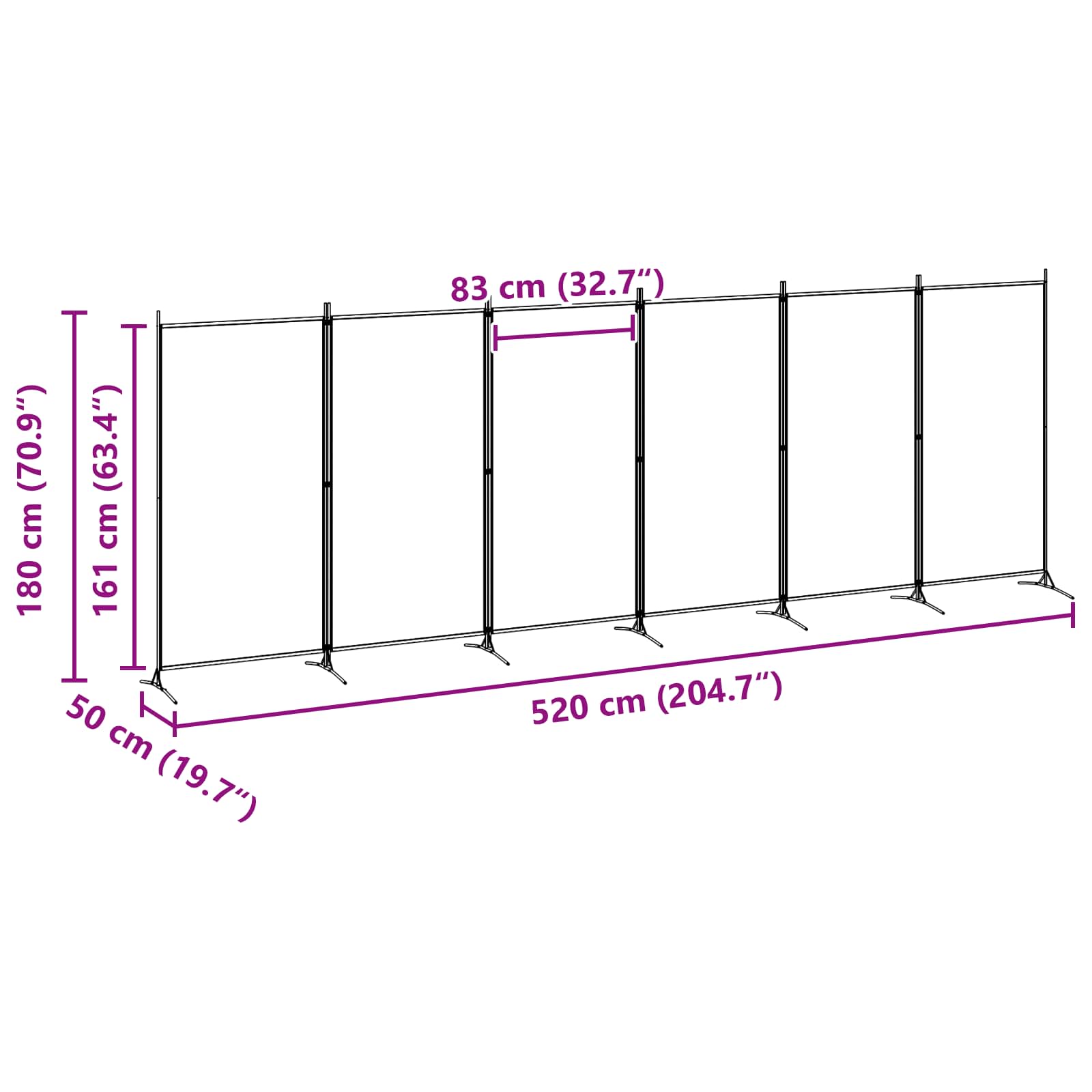 3-tlg. Raumteiler Weiß 260x180 cm Stoff