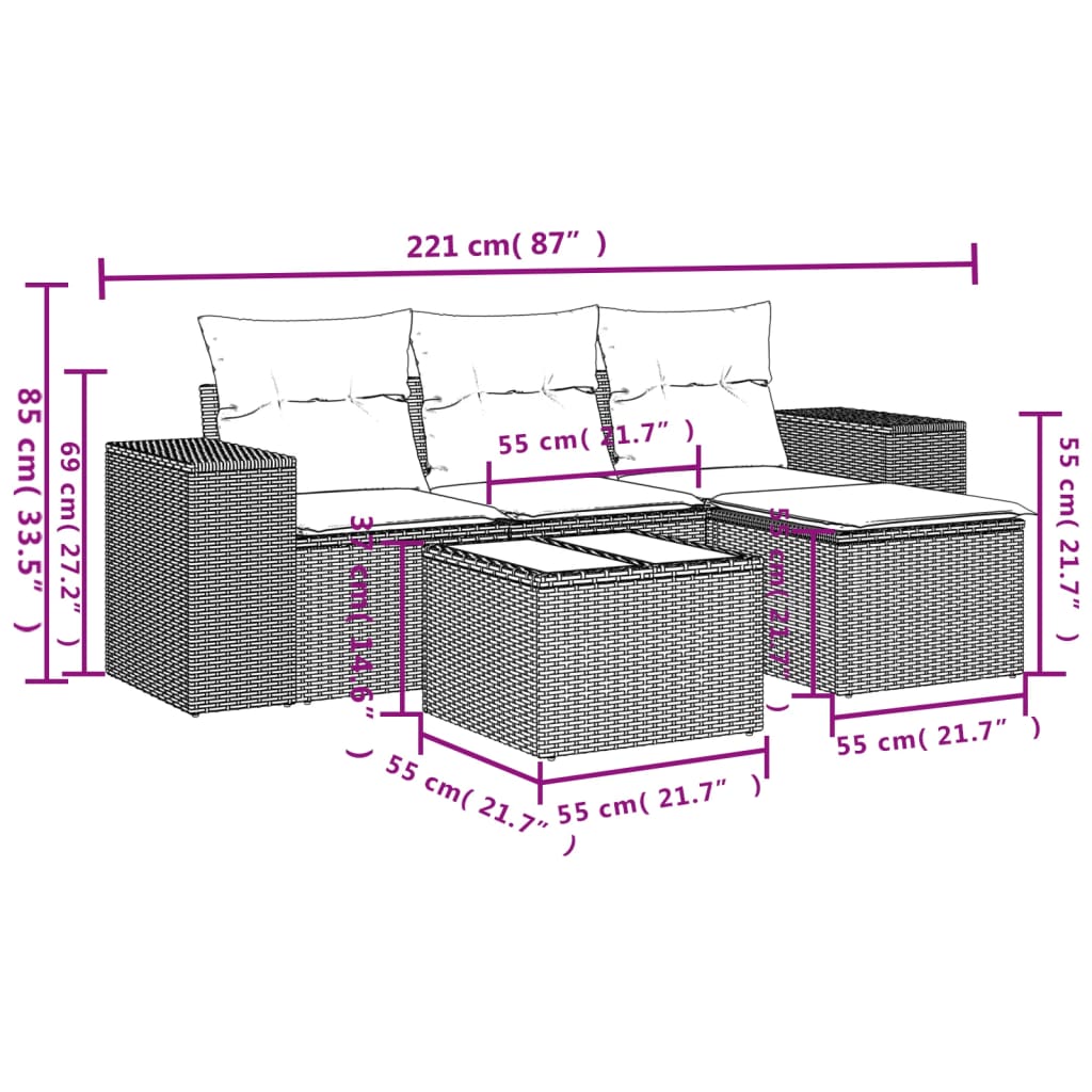 4-tlg. Garten-Sofagarnitur mit Kissen Schwarz Poly Rattan