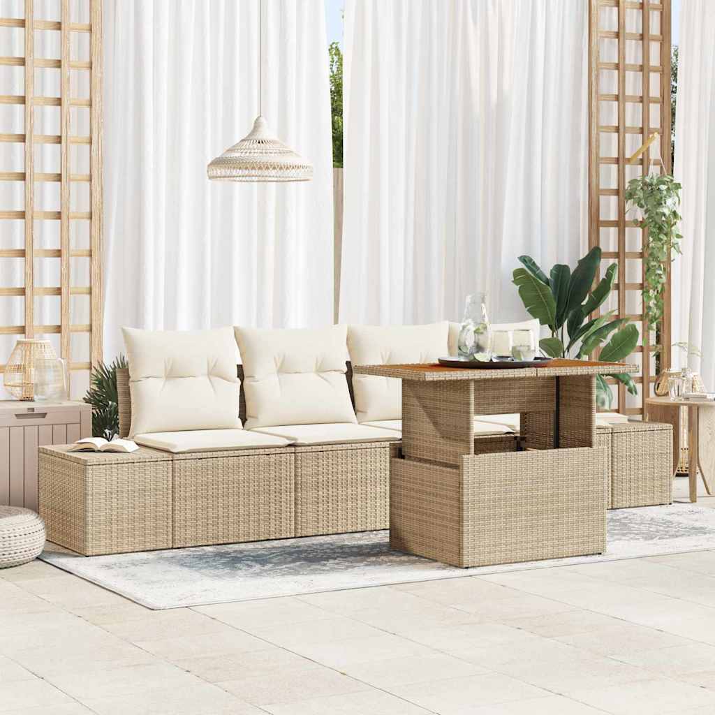 Garten Essgruppe mit Kissen 5 pcs Schwarz und Creme