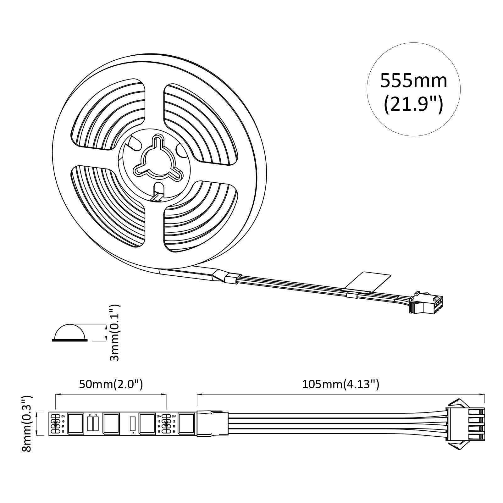 LED Streifen 2 pcs Schwarz und Transparent 3000 mm