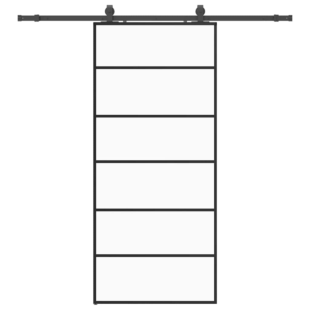 Schiebetür mit Beschlag Schwarz 76x205 cm ESG-Glas