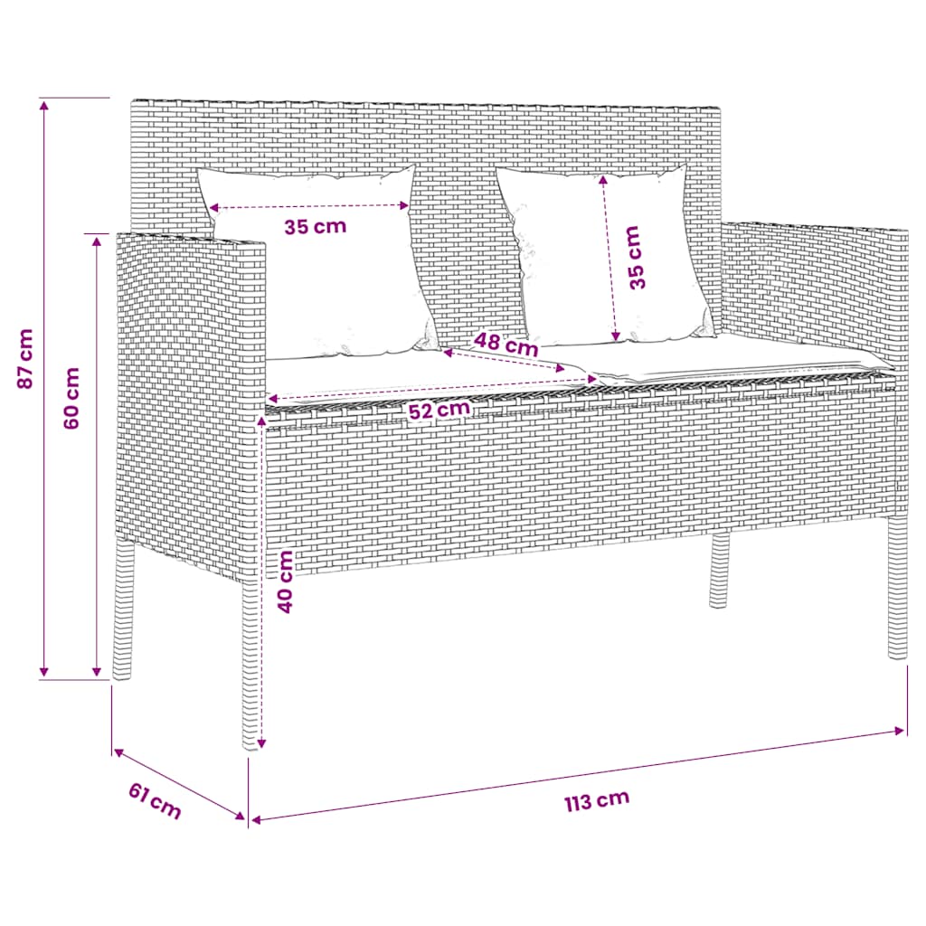 Gartenbank mit Kissen Schwarz Poly Rattan