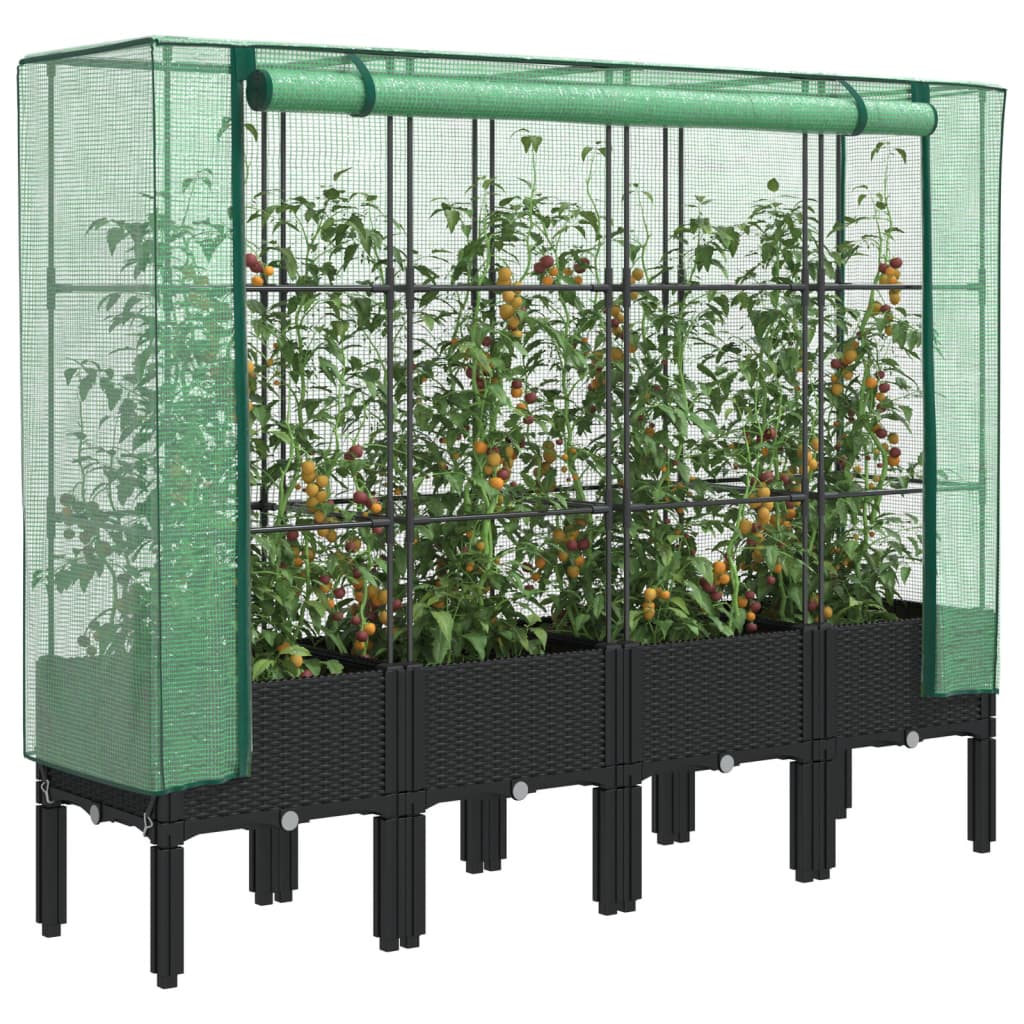 Hochbeet mit Gewächshaus-Aufsatz Rattan-Optik 40x40x140 cm
