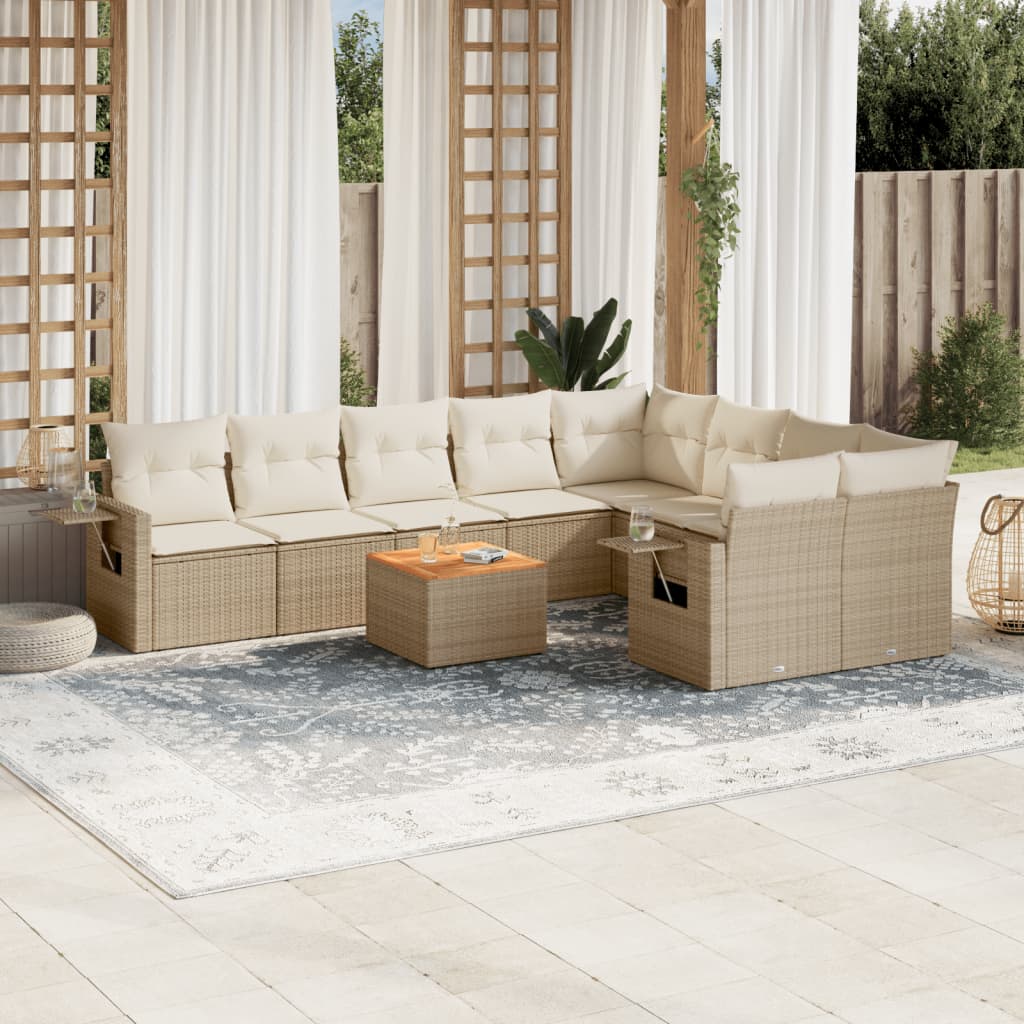 10-tlg. Garten-Sofagarnitur mit Kissen Schwarz Poly Rattan