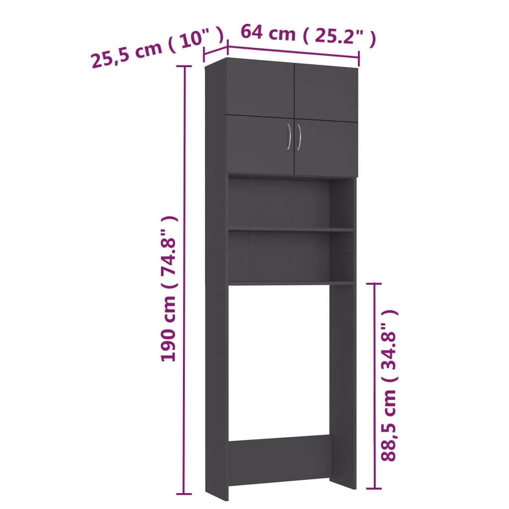 Waschmaschinenschrank Weiß 64x25,5x190 cm Holzwerkstoff