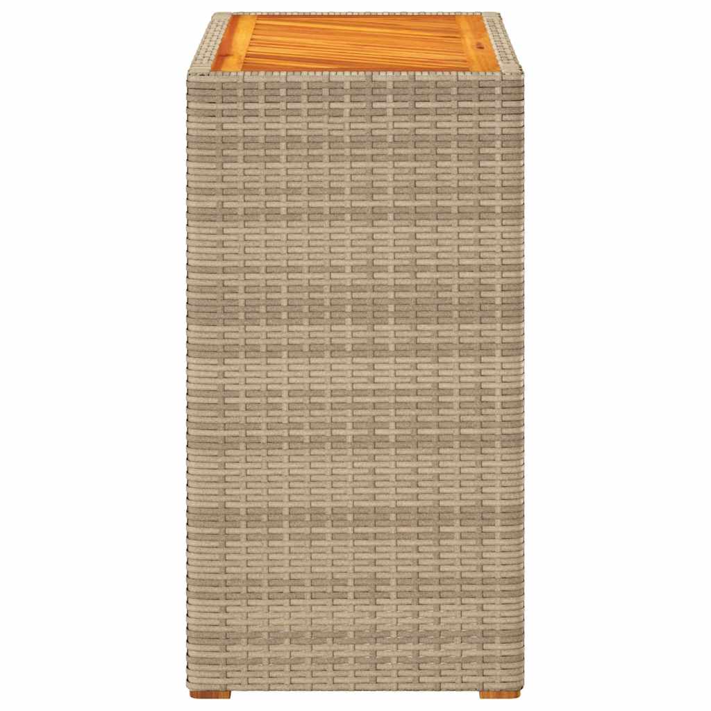 Garten-Beistelltisch mit Holzplatte Schwarz Poly Rattan