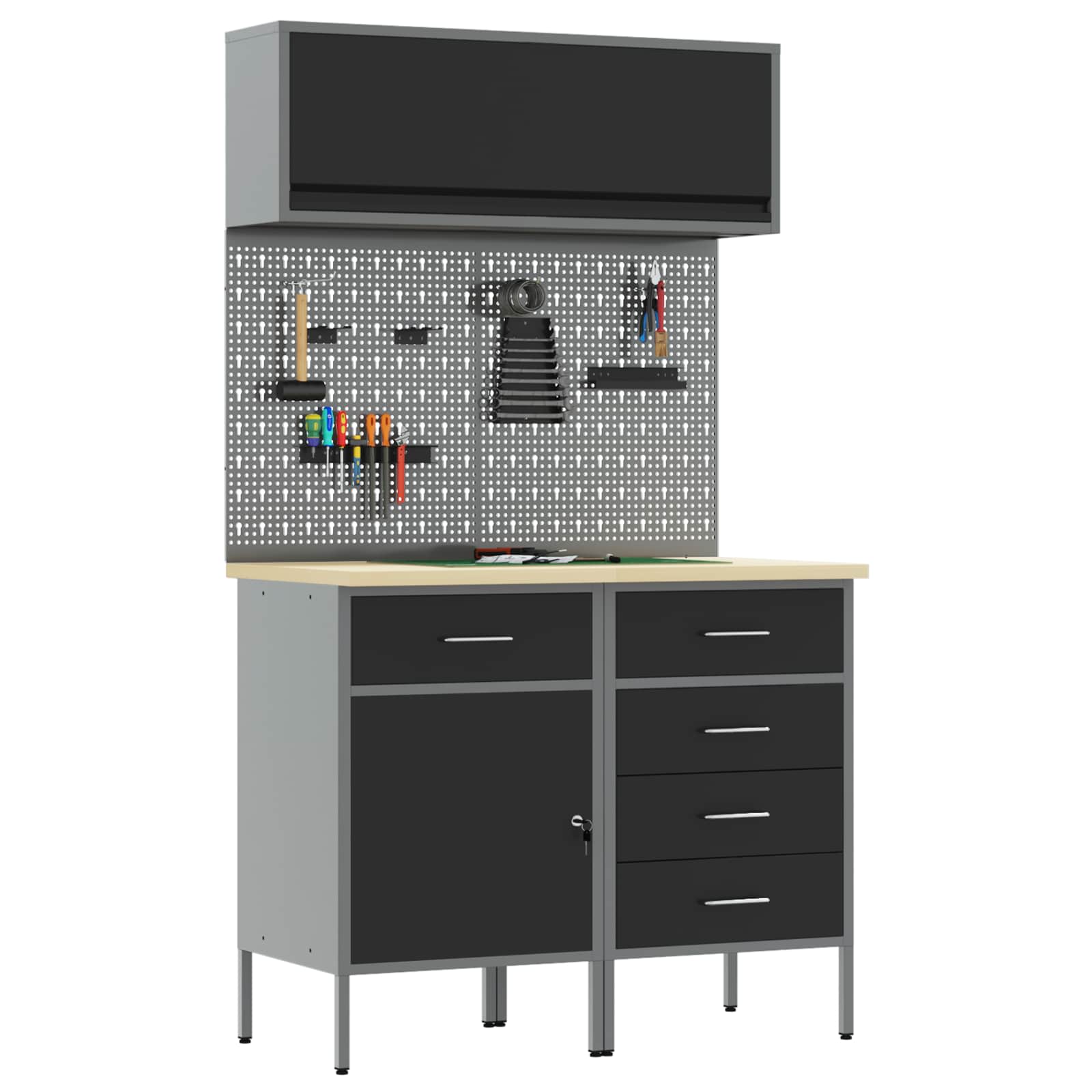 Arbeitsschrankset mit Schubladen mit Regal 8 pcs Grau