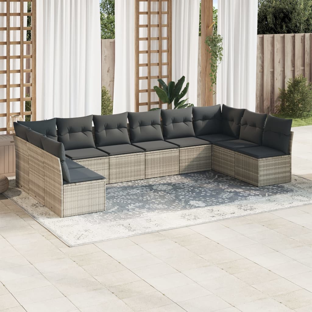 10-tlg. Garten-Sofagarnitur mit Kissen Schwarz Poly Rattan