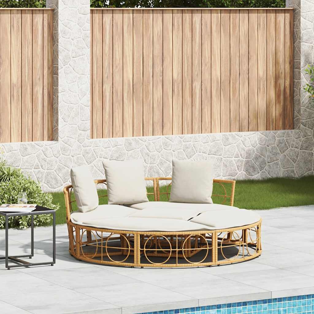 Outdoor-Loungebett mit Dach und Kissen Schwarz Poly Rattan
