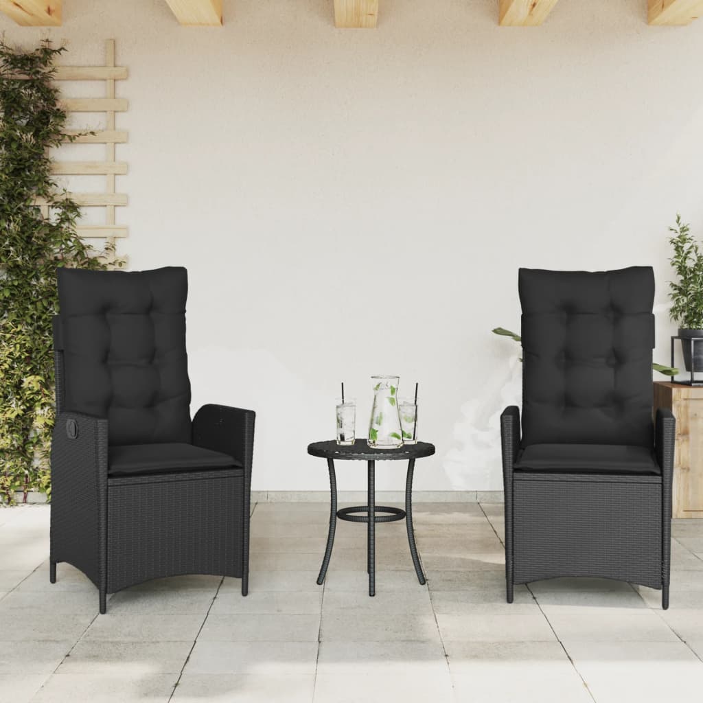 Gartensessel Verstellbar mit Kissen Schwarz Poly Rattan