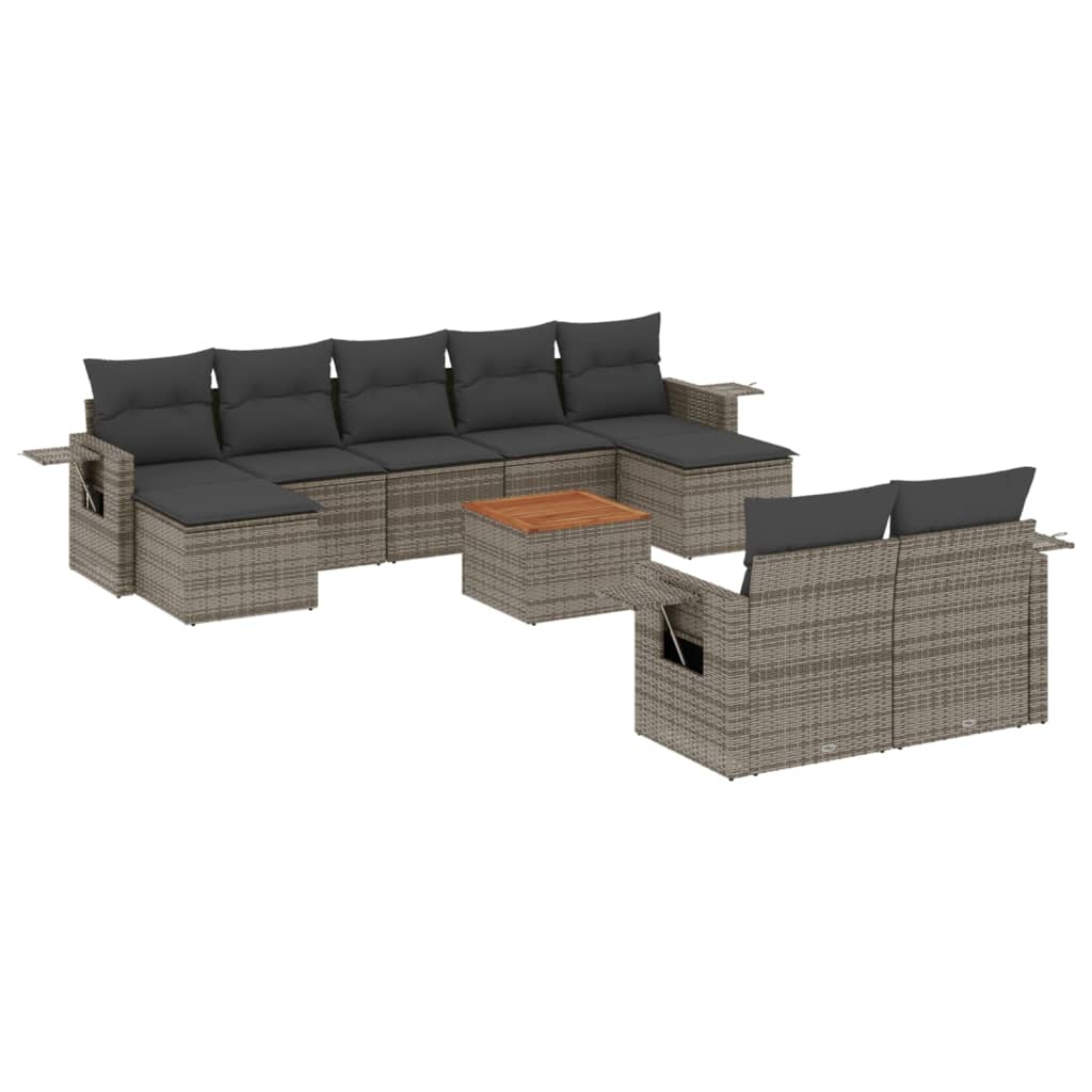 10-tlg. Garten-Sofagarnitur mit Kissen Schwarz Poly Rattan