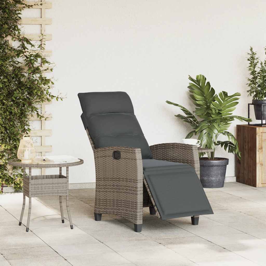 Gartensessel mit Beistelltisch Verstellbar Schwarz Poly Rattan