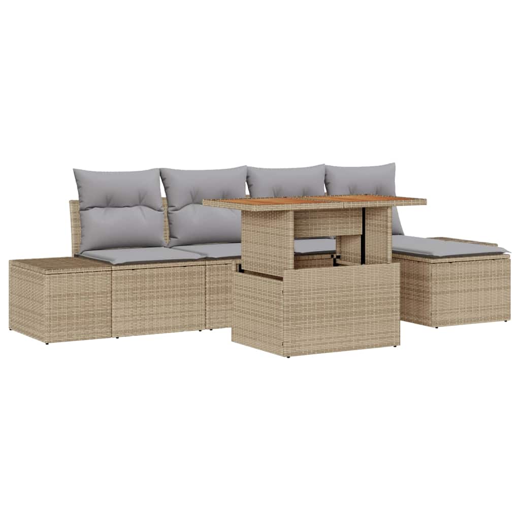 Garten Essgruppe mit Kissen 6 pcs Schwarz und Creme