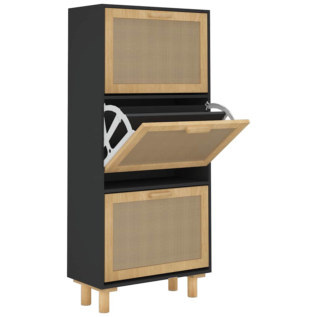 Schuhschrank Weiß 52x25x115 cm Holzwerkstoff & Rattan Natur