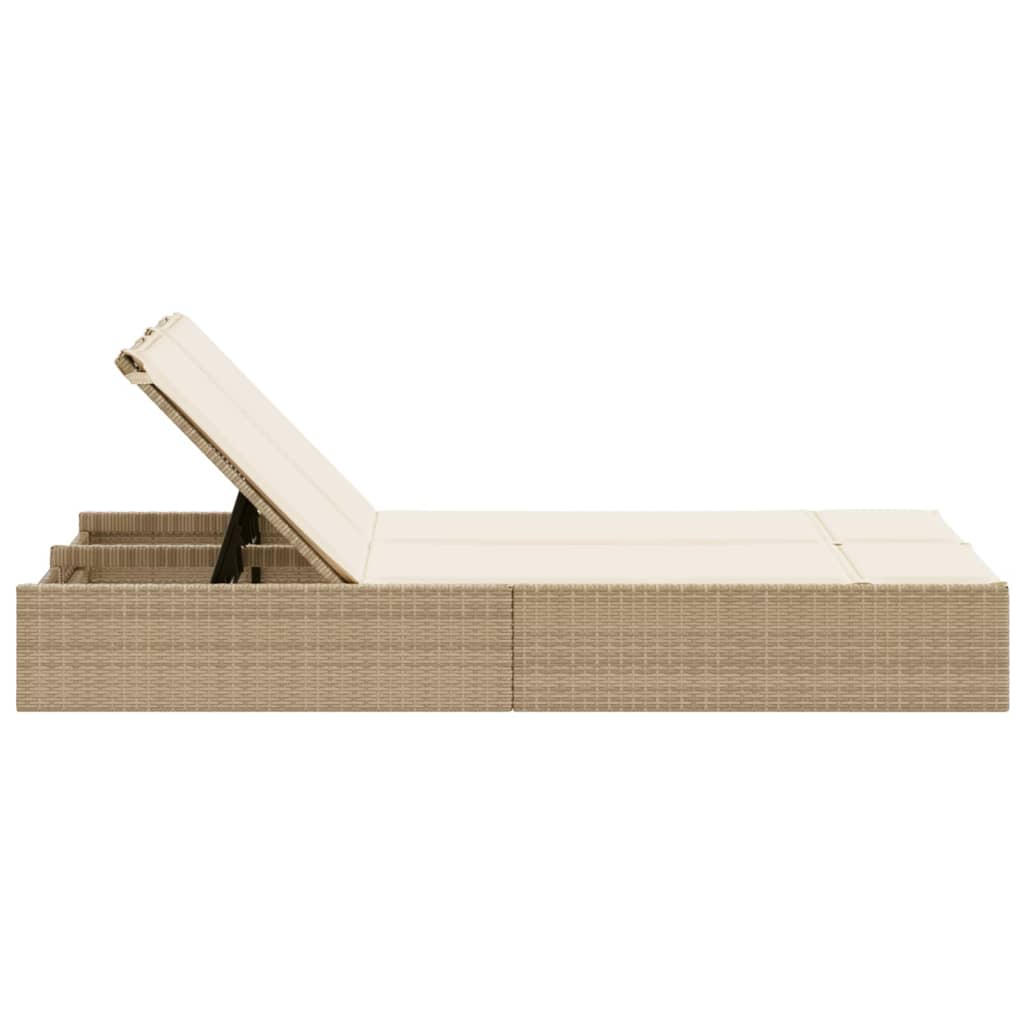 Doppel-Sonnenliege mit Kissen Schwarz Poly Rattan