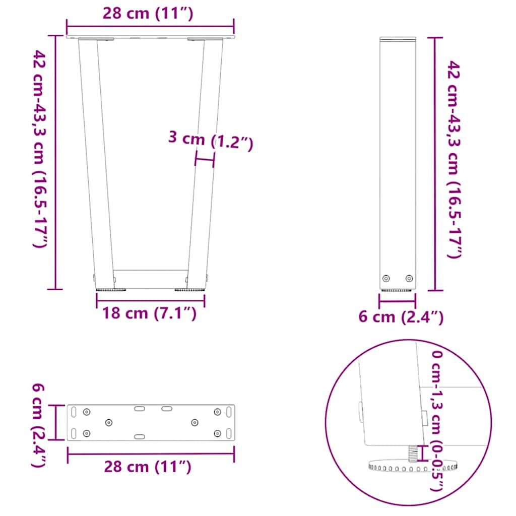 Couchtischbeine V-Form 2 Stück Schwarz 30x(30-31,3) cm Stahl