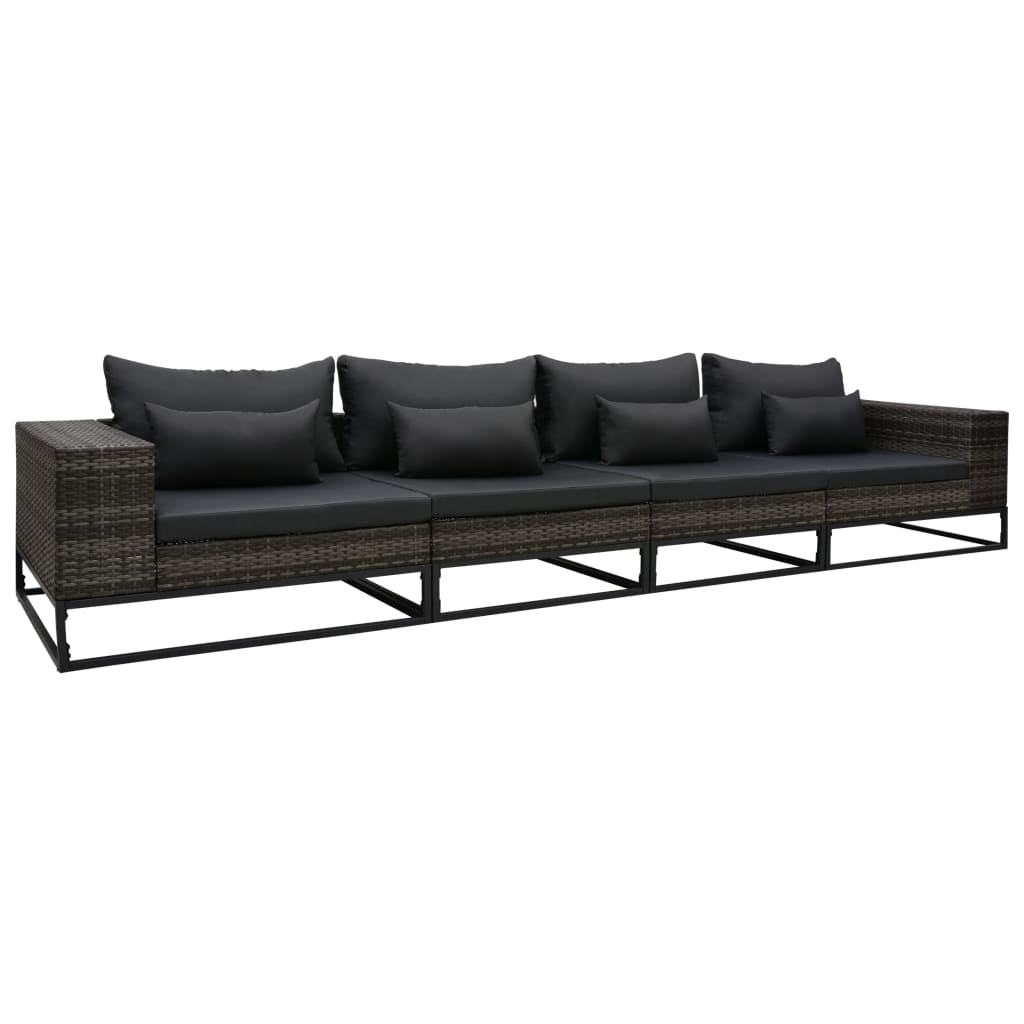 5-tlg. Garten-Sofagarnitur mit Auflagen Poly Rattan Grau