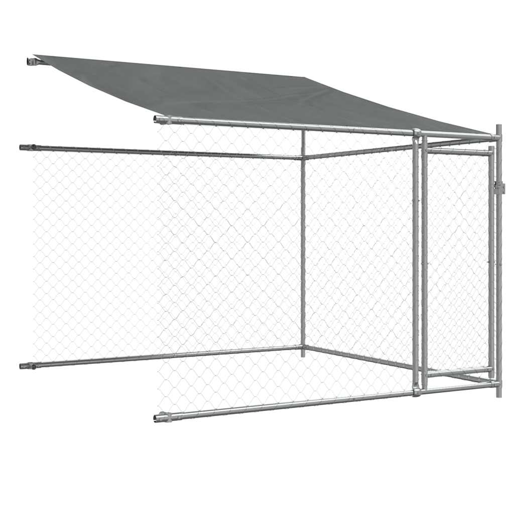 Hundezwinger mit Dach und Tür Grau 2x2x2 m Verzinkter Stahl