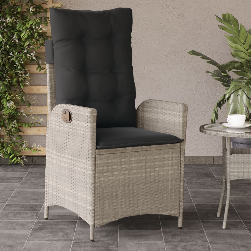Gartensessel Verstellbar mit Kissen Schwarz Poly Rattan