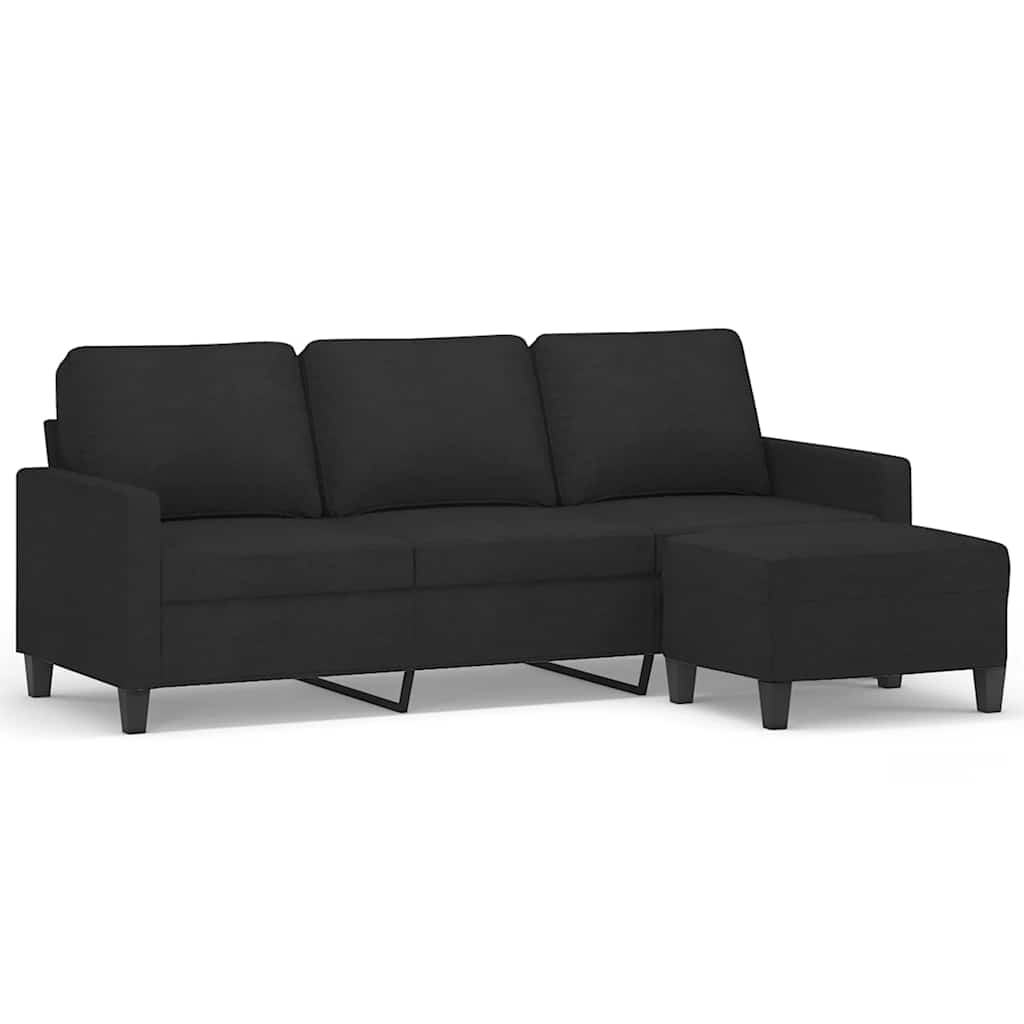 3-Sitzer-Sofa mit Hocker Creme 180 cm Stoff