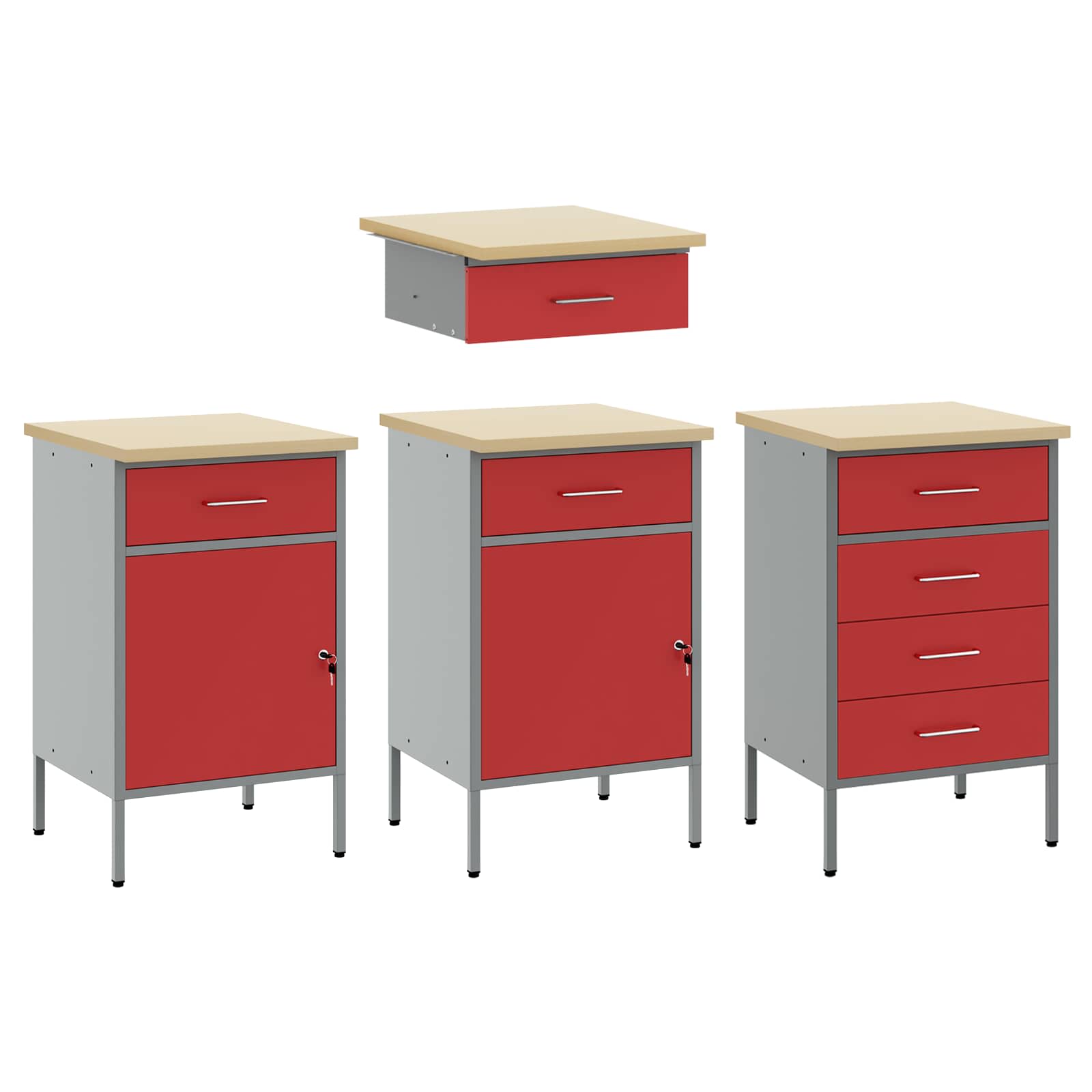 Werkbank mit Schubladen 2 pcs Rot und Grau 100 x 55 x 85 cm