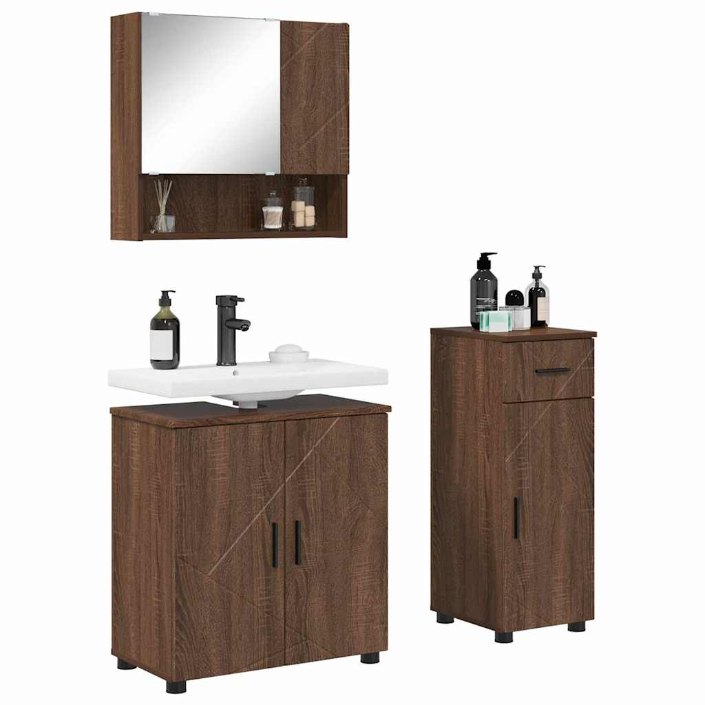Badezimmermöbel-Set mit Tür 3 pcs Weiß Holzwerkstoff & Metall