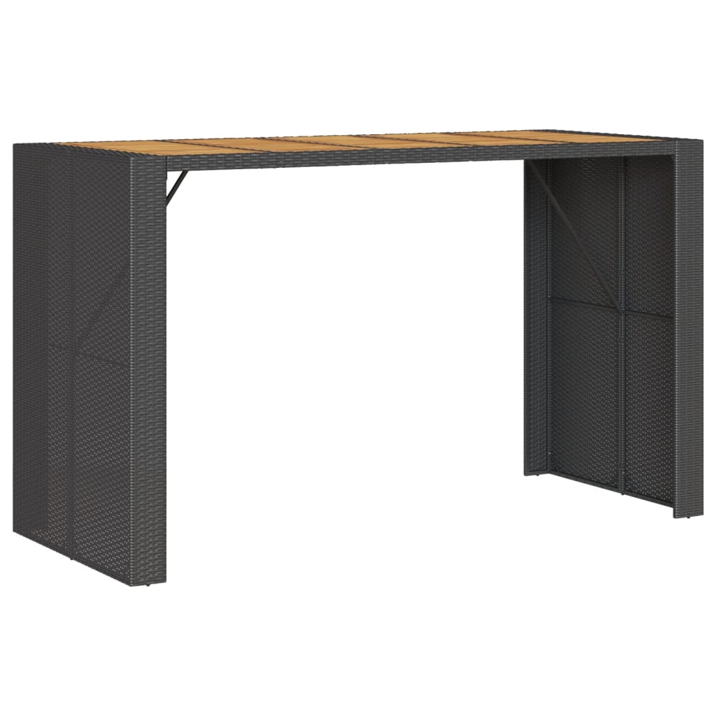 Garten-Bartisch mit Holzplatte Schwarz 105x80x110 cm Polyrattan