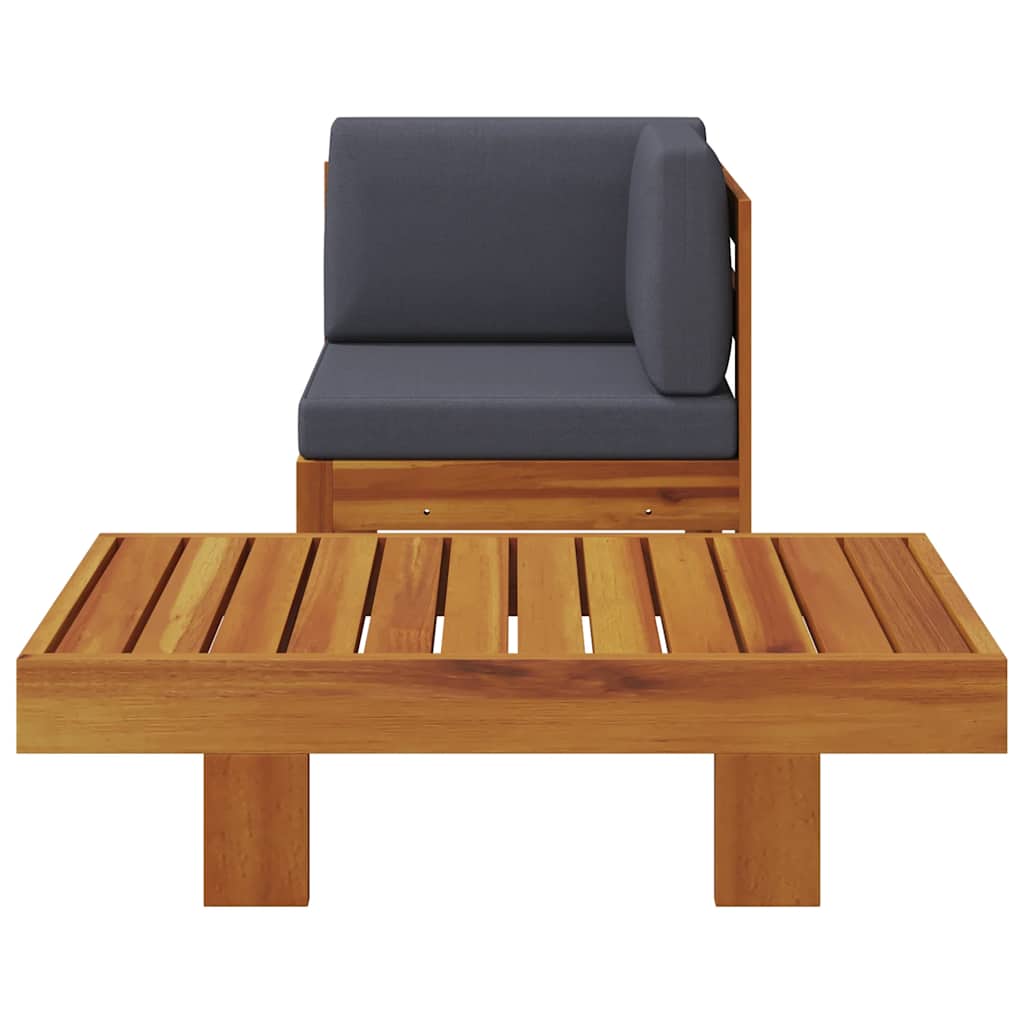 2-tlg. Garten-Lounge-Set mit Cremeweißen Kissen Akazienholz