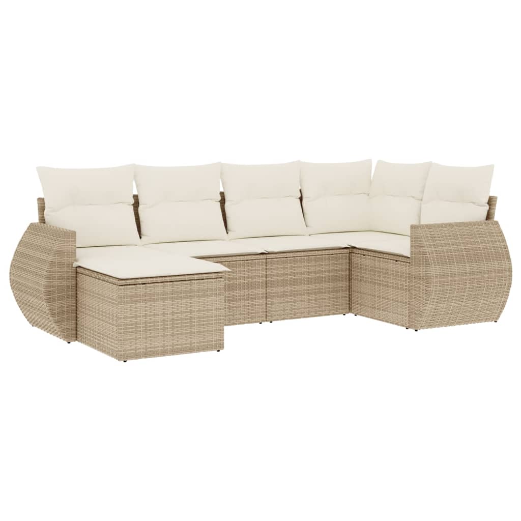 6-tlg. Garten-Sofagarnitur mit Kissen Schwarz Poly Rattan