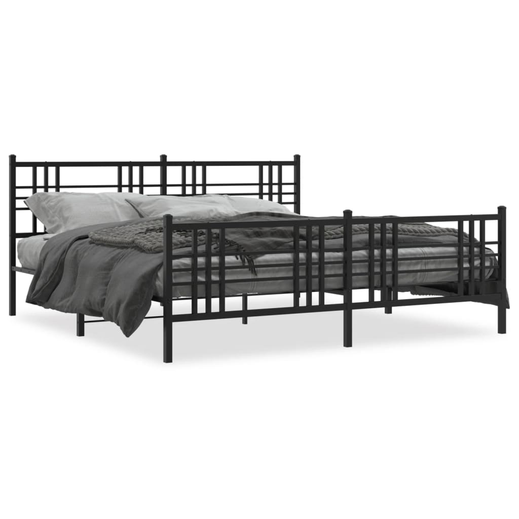 Bettgestell mit Kopf- und Fußteil Metall Schwarz 90x200 cm