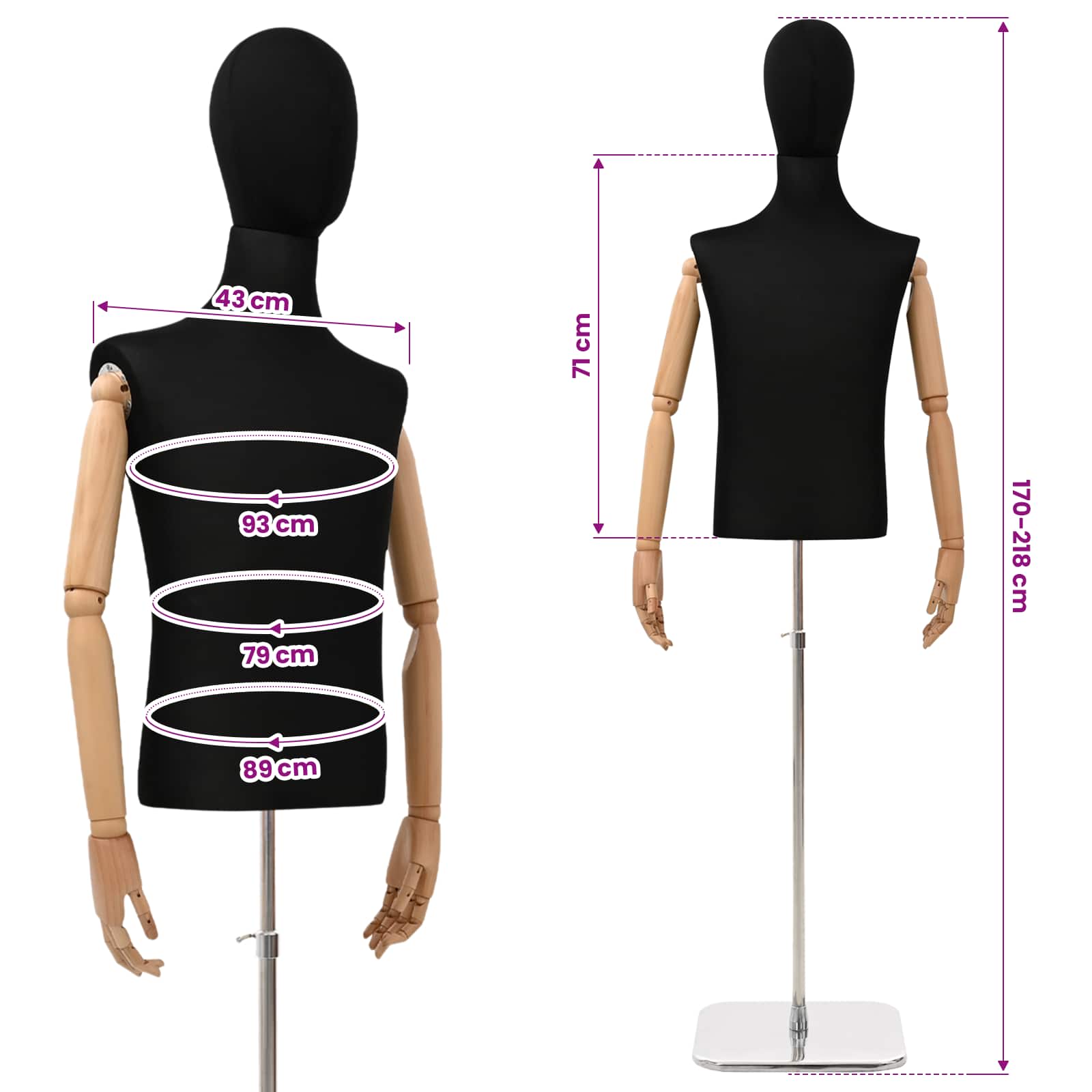 Verstellbare Mannequin 165-213 cm mit Fuß Weiblich PP Weiß