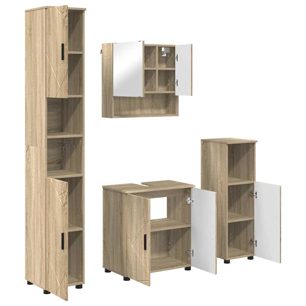 Badezimmermöbel-Set mit Tür 4 pcs Weiß Holzwerkstoff & Metall