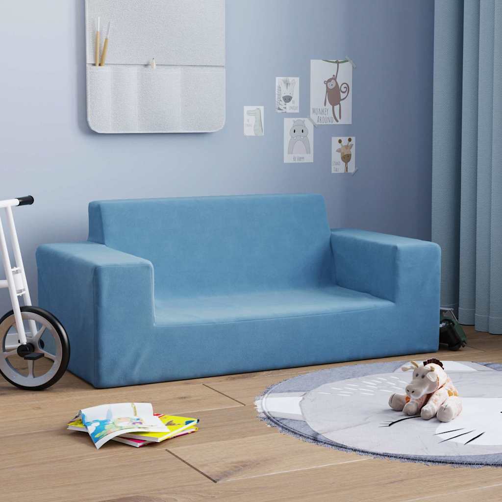Kinder-Schlafsofa 2-Sitzer Hellgrau mit Sternen Weicher Plüsch