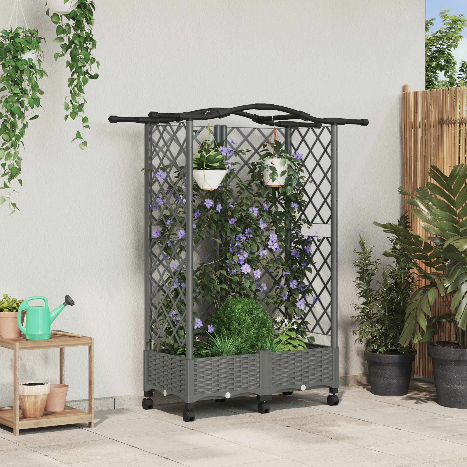 Hochbeet mit Rankgitter und Dach Braun 124 x 40 x 123 cm PP