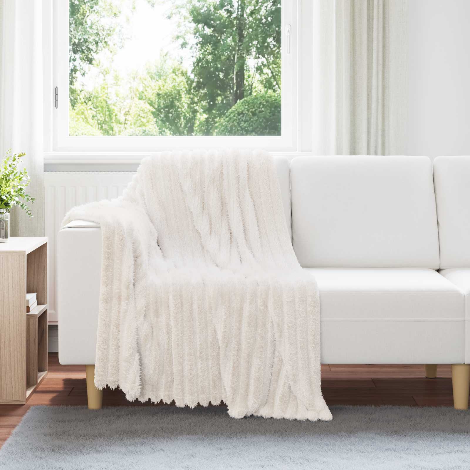 Überwurfdecke Beige 150 x 130 cm Fleece