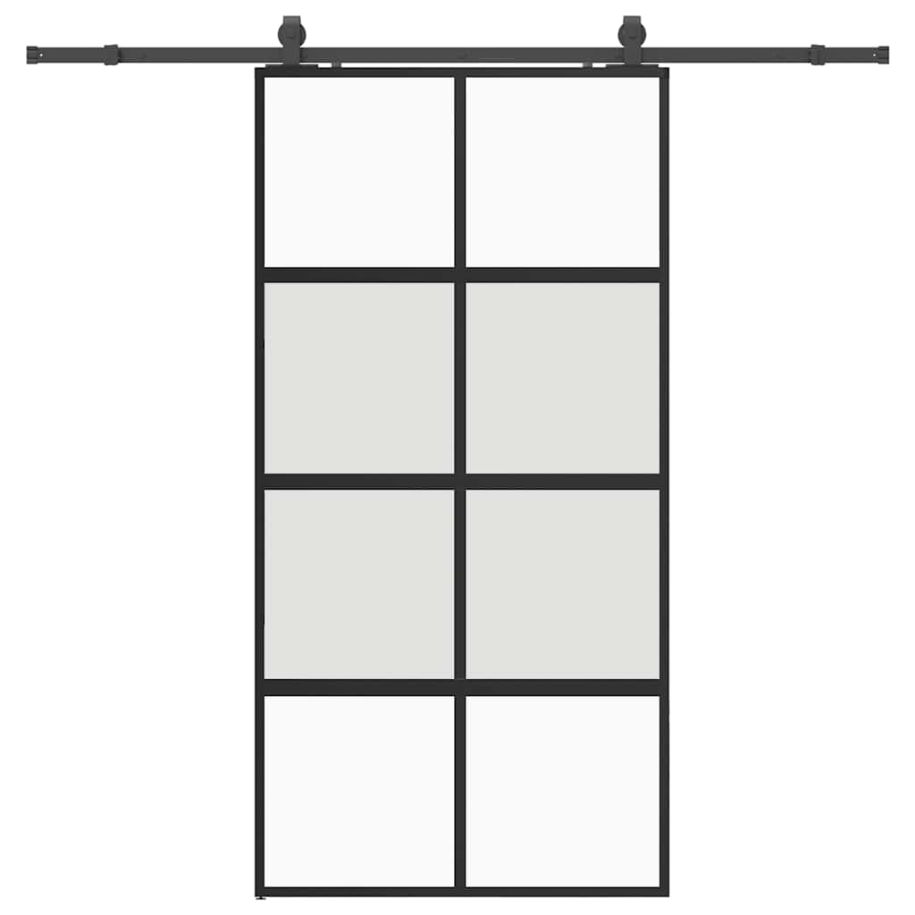 Schiebetür mit Beschlag Schwarz 76x205 cm Hartglas