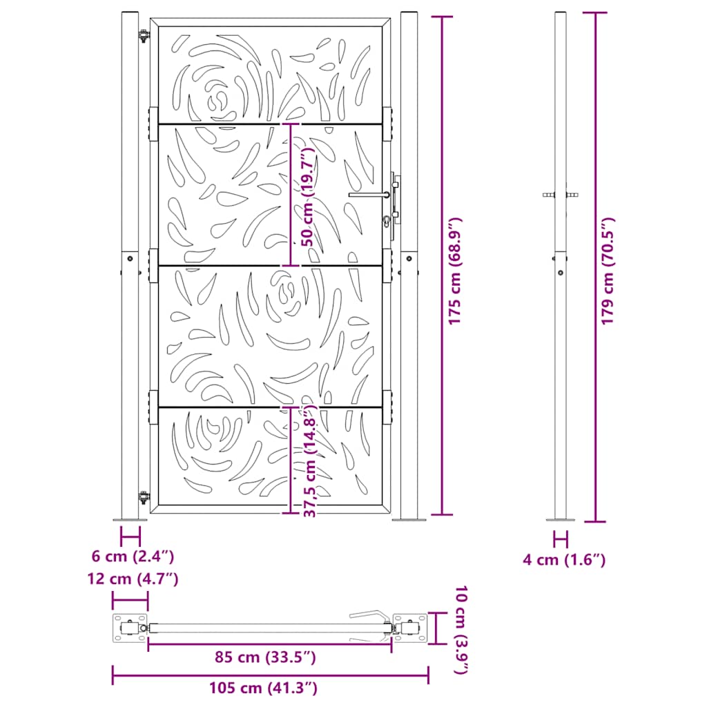 Gartentor Schwarz 100x100 cm Stahl Lichtdesign