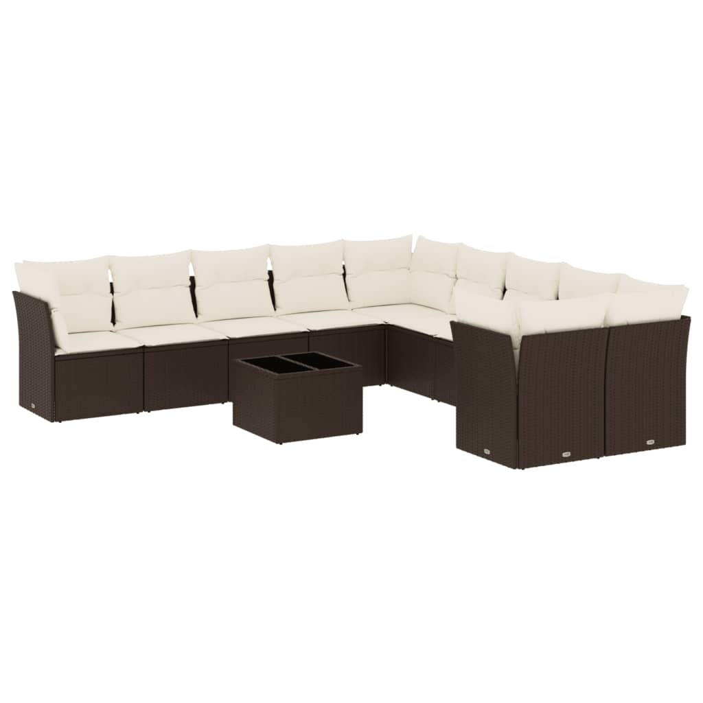 10-tlg. Garten-Sofagarnitur mit Kissen Schwarz Poly Rattan