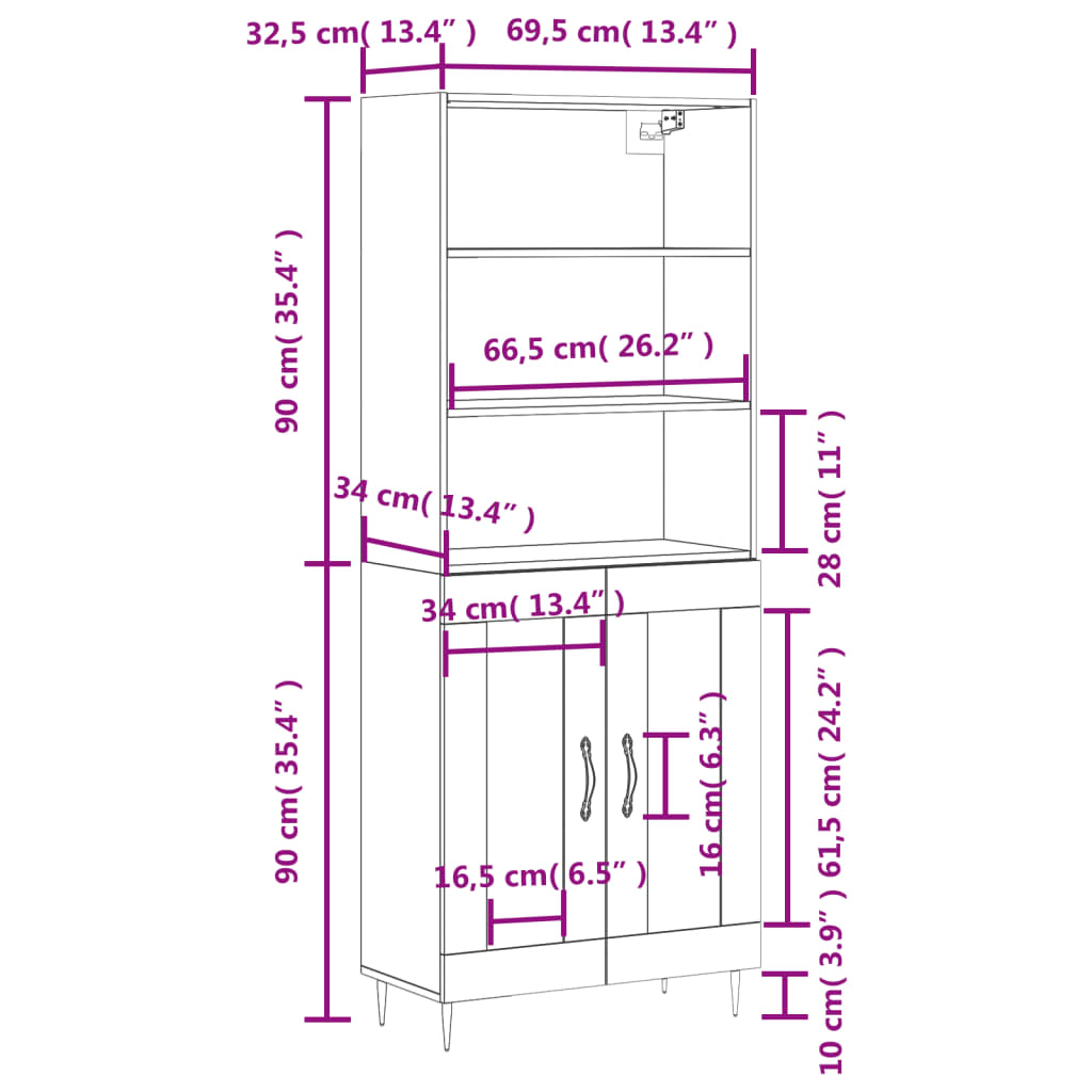 Highboard Betongrau 69,5x34x180 cm Holzwerkstoff