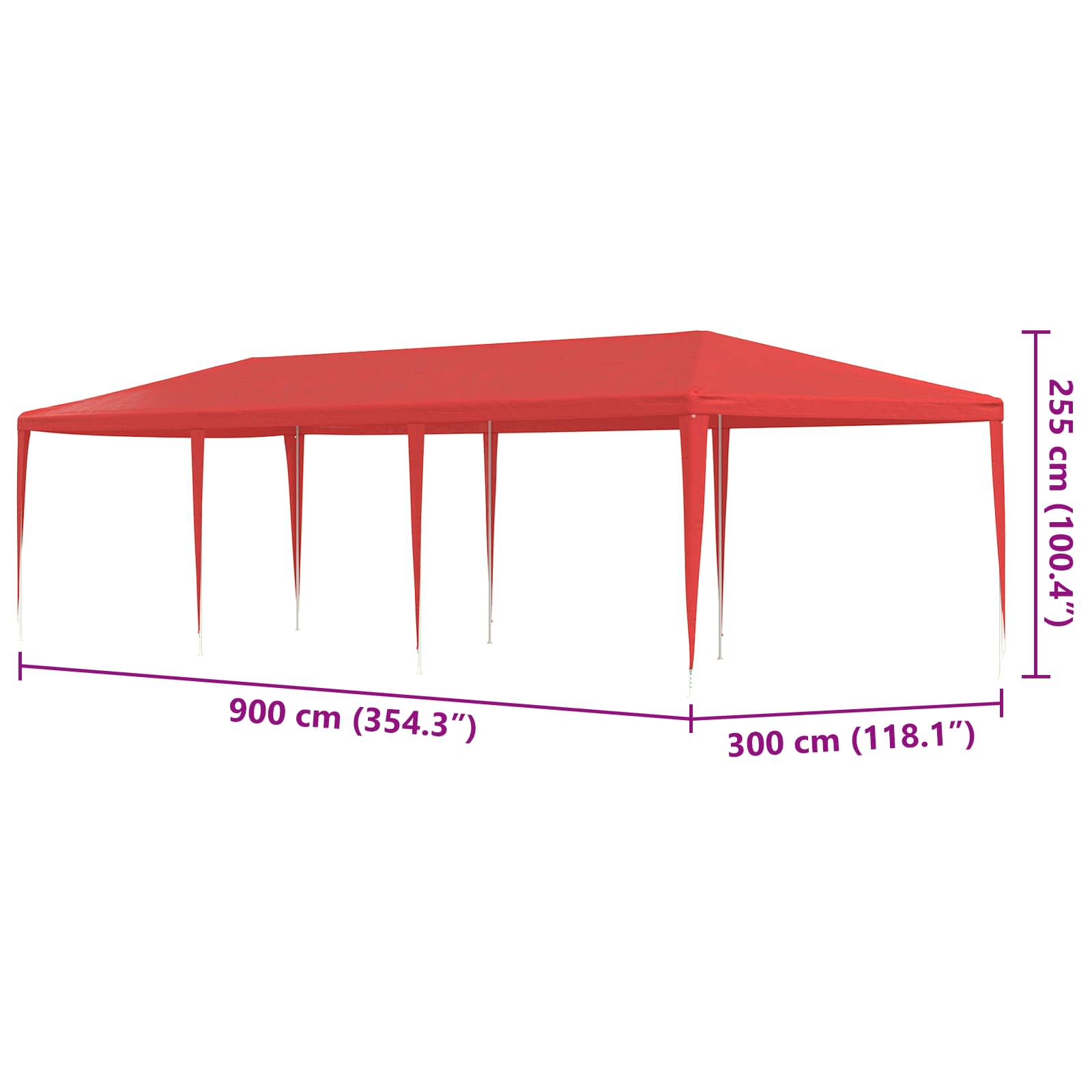 Partyzelt 400 x 300 x 255 cm Rot PE und Stahl