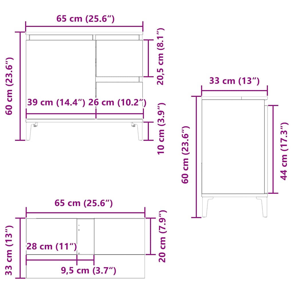 Badschrank Weiß 65x33x60 cm Holzwerkstoff