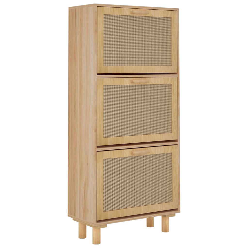 Schuhschrank Weiß 52x25x115 cm Holzwerkstoff & Rattan Natur