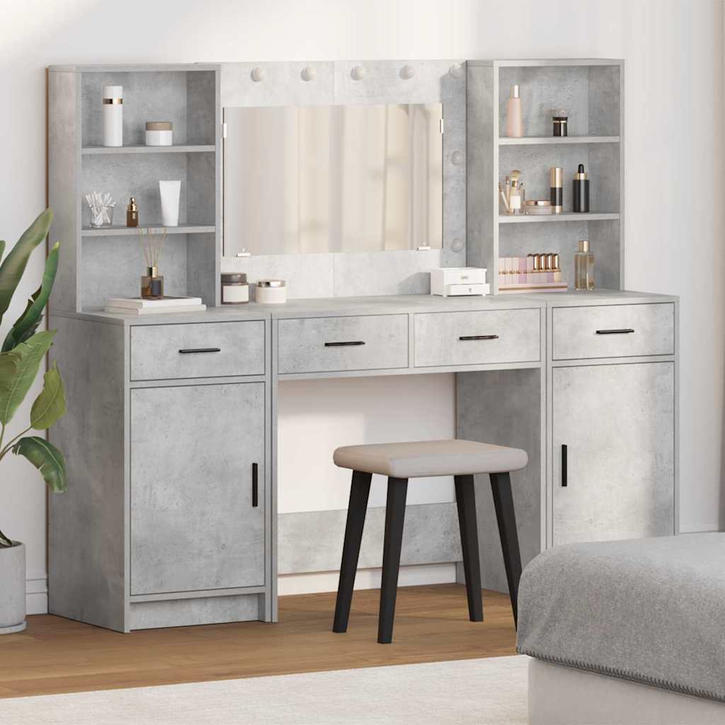 Schminktischset mit LED mit Schubladen 3 pcs Weiß Holzwerkstoff