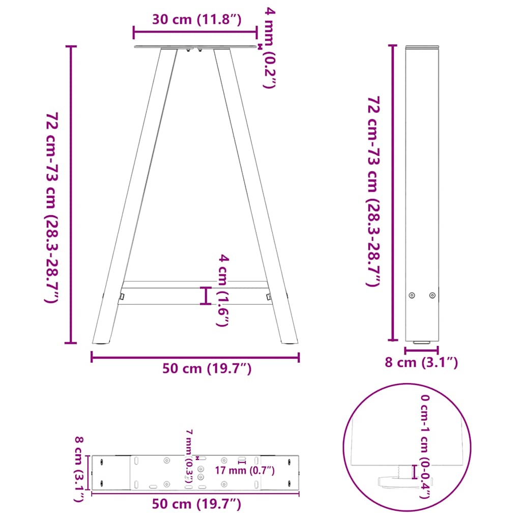Couchtischbeine A-Form 2 Stk. 30x(30-31) cm Stahl