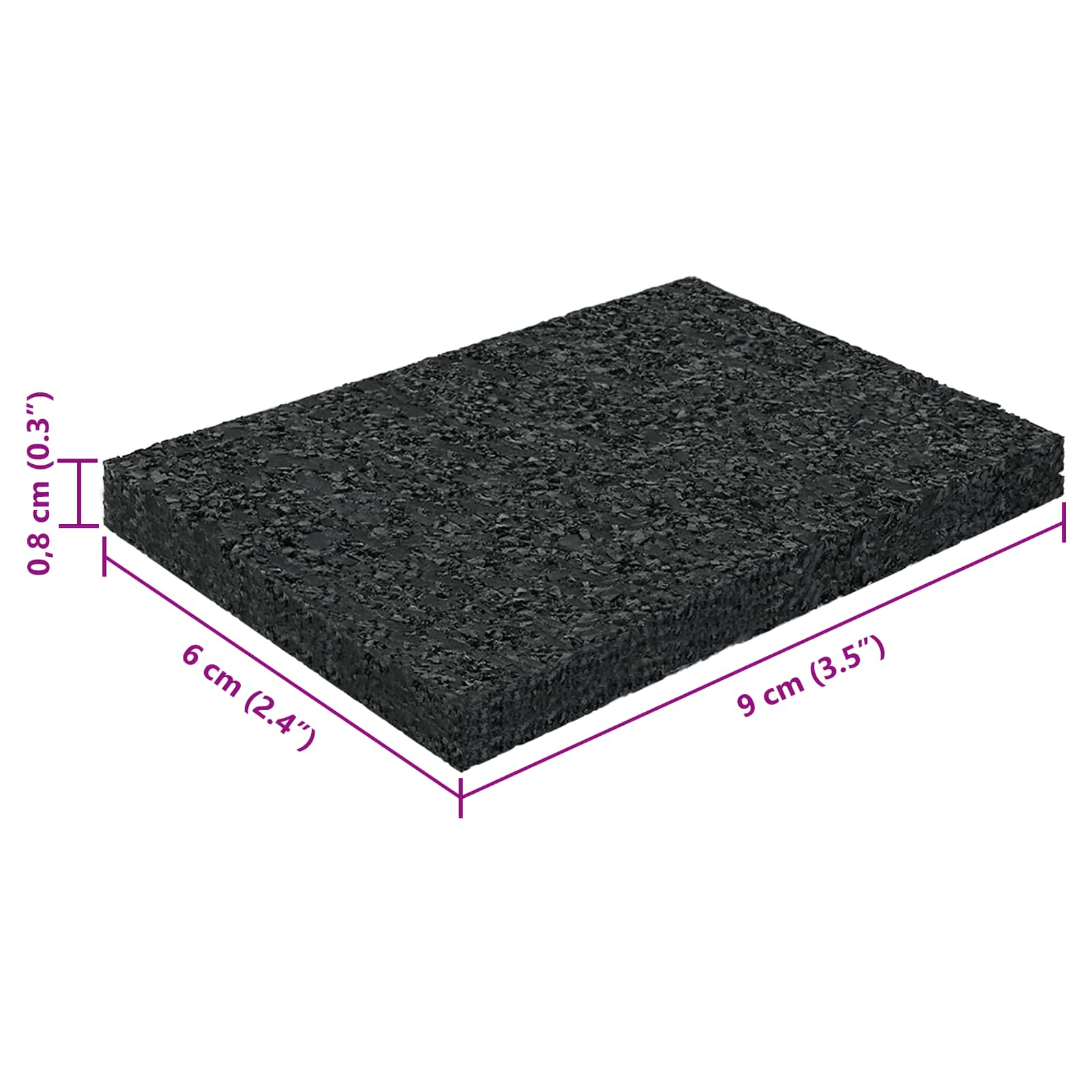 Gummigranulat-Patiopad Schwarz 6 x 9 x 0,3 cm Gummi