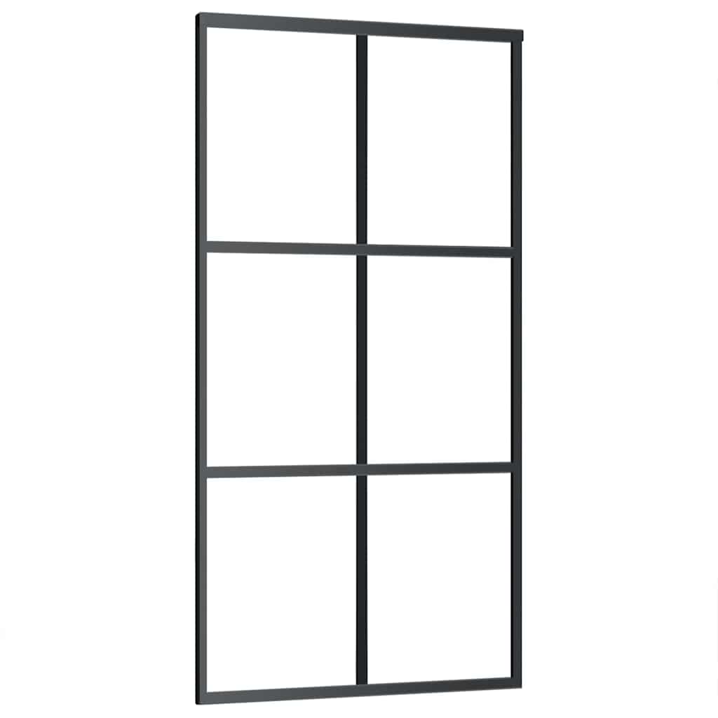 Schiebetür mit Beschlag Schwarz 76x205 cm ESG-Glas