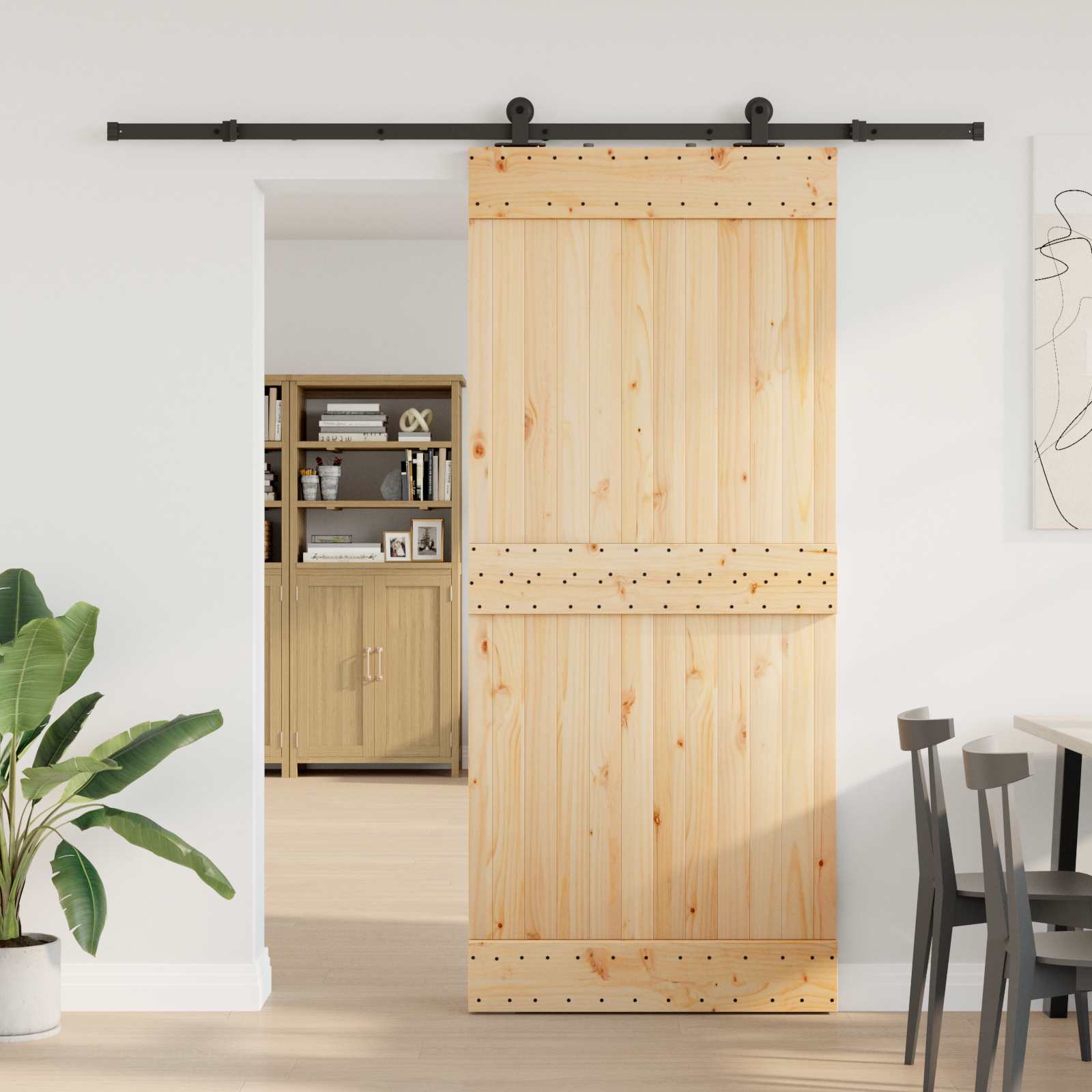 Schiebetür NARVIK Natürlich und Schwarz 70 x 210 cm (213,5 cm)